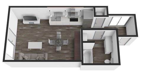 Floor plan for 1 bed, 1 bath, 511 sqft